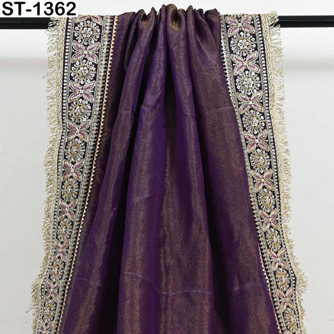 Embroidered Silk Tissue Organza Dupatta: Purple Gold Bridal Wedding Veil Scarf