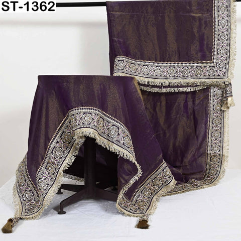 Embroidered Silk Tissue Organza Dupatta: Purple Gold Bridal Wedding Veil Scarf