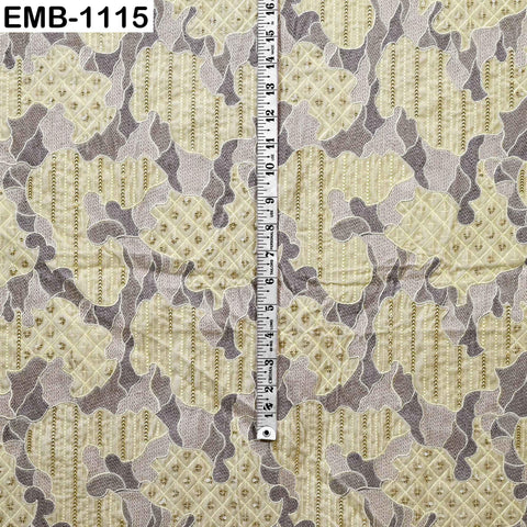 Light Yellow Embroidered Velvet Fabric by the Yard, Indian Craft Sewing Material (1 Yard)