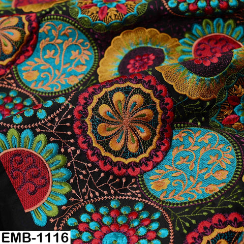 Multicolor Indian Embroidered Viscose Fabric by the Yard (1 Yard) Mandala Pattern: 56 inches