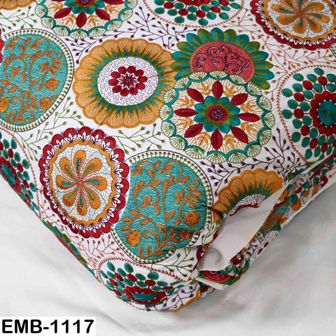 Multicolor Embroidered Viscose Fabric by the Yard (1 Yard) Indian Mandala Pattern: 56 inches