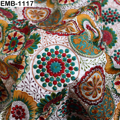 Multicolor Embroidered Viscose Fabric by the Yard (1 Yard) Indian Mandala Pattern: 56 inches