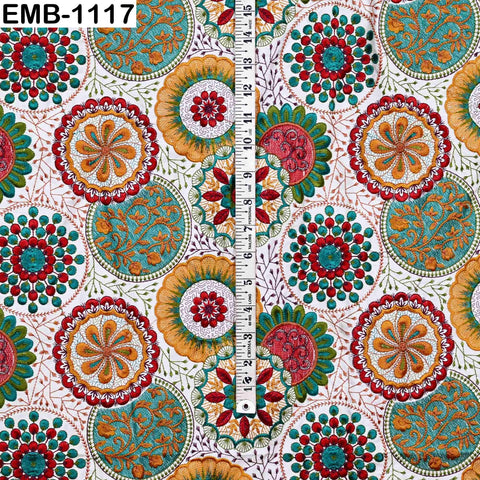 Multicolor Embroidered Viscose Fabric by the Yard (1 Yard) Indian Mandala Pattern: 56 inches