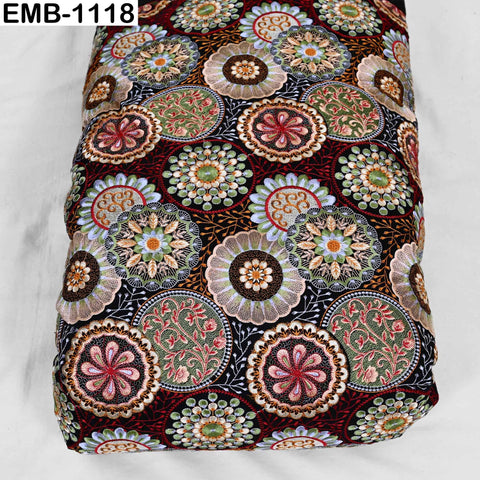 Multicolor Indian Embroidered Viscose Fabric, 56" Wide, Mandala Pattern, 1 Yard