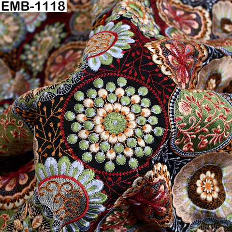 Multicolor Indian Embroidered Viscose Fabric, 56" Wide, Mandala Pattern, 1 Yard