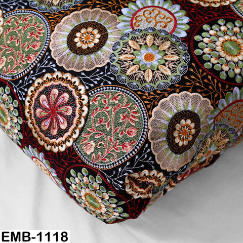 Multicolor Indian Embroidered Viscose Fabric, 56" Wide, Mandala Pattern, 1 Yard