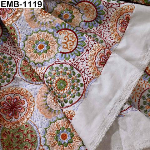 Multicolor Indian Embroidered Viscose Fabric, Mandala Pattern, 56" Wide (1 Yard)