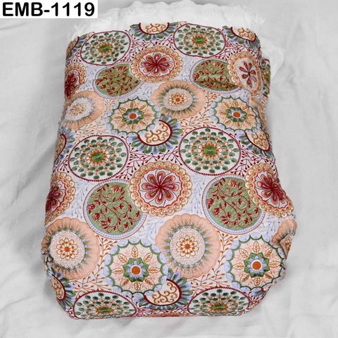 Multicolor Indian Embroidered Viscose Fabric, Mandala Pattern, 56" Wide (1 Yard)