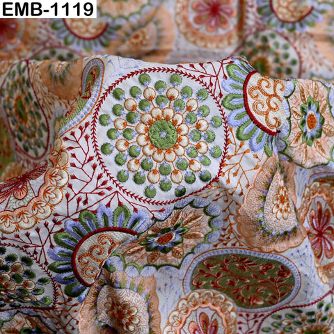 Multicolor Indian Embroidered Viscose Fabric, Mandala Pattern, 56" Wide (1 Yard)