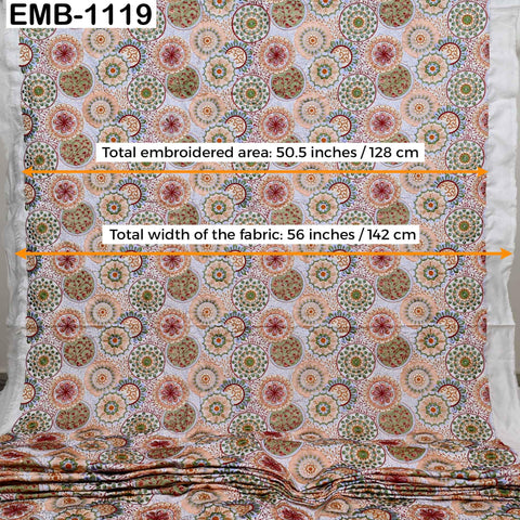 Multicolor Indian Embroidered Viscose Fabric, Mandala Pattern, 56" Wide (1 Yard)