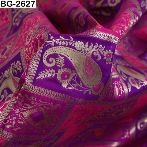 Banarasi Zari Brocade Fabric: Floral Paisley Design, Blended Silk (1 Yard)