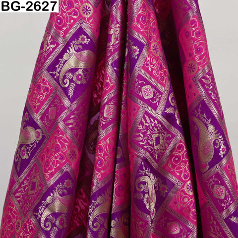 Banarasi Zari Brocade Fabric: Floral Paisley Design, Blended Silk (1 Yard)