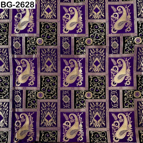 Navy Blue Banarasi Brocade Fabric | Blended Silk, Paisley Design (1 Yard)