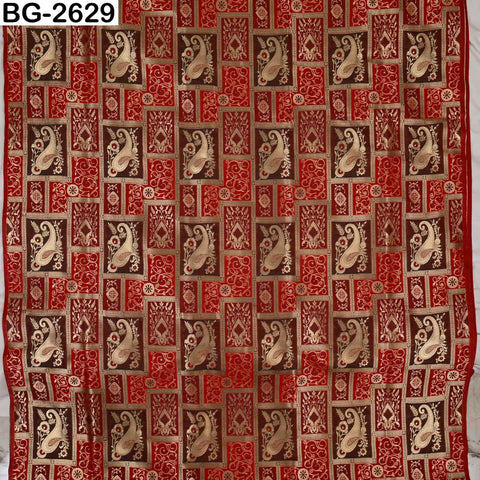 Red Maroon Gold Banarasi Brocade Fabric by the Yard (1 Yard)