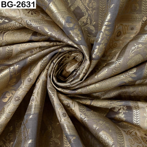 Indian Banarasi Brocade Fabric: Floral Zari Weave, Blended Silk (1 Yard)