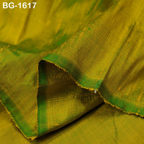 Iridescent Yellow Green Dupioni Silk Fabric: 100% Pure Raw Silk by the Yard