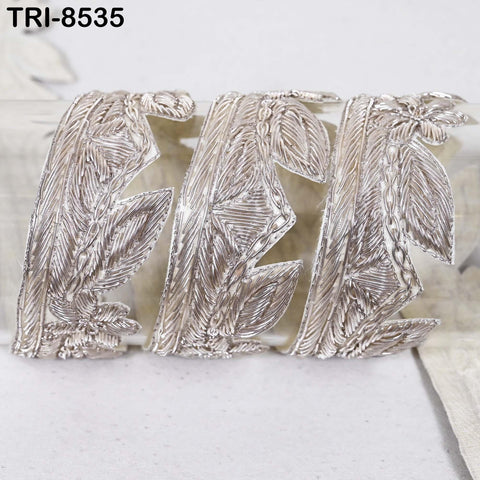 3 Yard Silver Zardozi Trim Indian Handcrafted Sari Border, DIY Crafting Ribbons Saree Metallic Embroidered Zari Handmade Trimmings Costumes