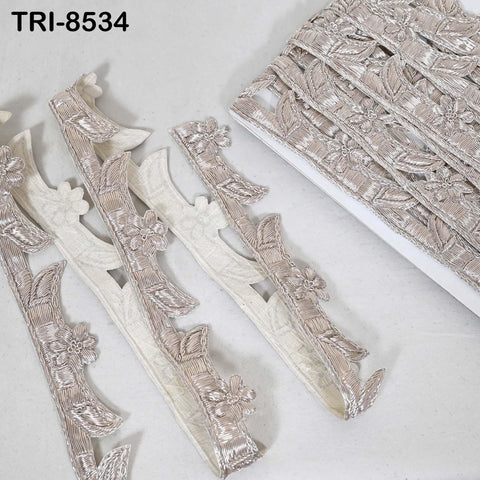 9 Yard Silver Zardozi Trim Indian Handcrafted Sari Border, DIY Crafting Ribbons Saree Metallic Embroidered Zari Handmade Trimmings Costumes