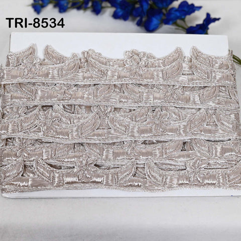 9 Yard Silver Zardozi Trim Indian Handcrafted Sari Border, DIY Crafting Ribbons Saree Metallic Embroidered Zari Handmade Trimmings Costumes