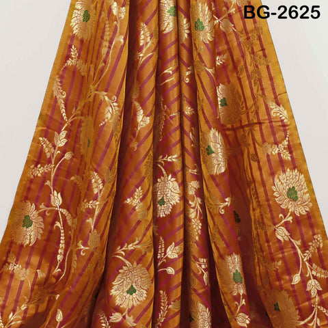 Blended Silk Brocade Fabric by Yard: Mustard Yellow, Magenta, Gold Banarasi Weaving (44" Wide)