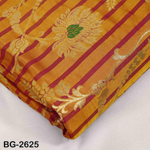 Blended Silk Brocade Fabric by Yard: Mustard Yellow, Magenta, Gold Banarasi Weaving (44" Wide)