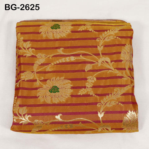 Blended Silk Brocade Fabric by Yard: Mustard Yellow, Magenta, Gold Banarasi Weaving (44" Wide)