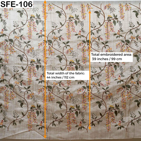 Yellow Embroidered Tussar Silk Fabric, Indian Beige Dress Material