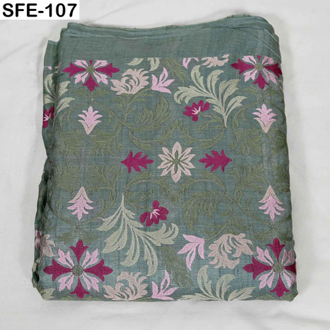 Pure Tussar Silk Embroidered Fabric by Yard Indian Dusty Mint Embroidery Silk Peace Silk Dress Material