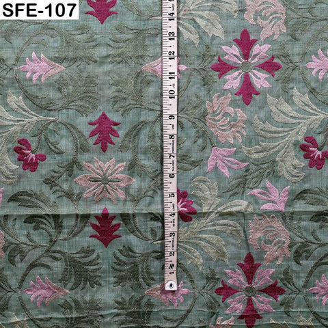 Pure Tussar Silk Embroidered Fabric by Yard Indian Dusty Mint Embroidery Silk Peace Silk Dress Material