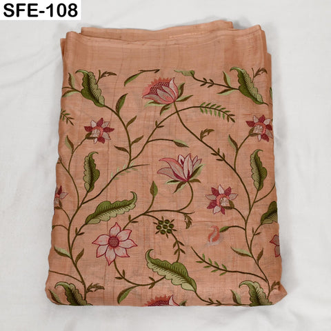 Pure Tussar Silk Embroidery Fabric: Handwoven, Floral Design (1 Yard)