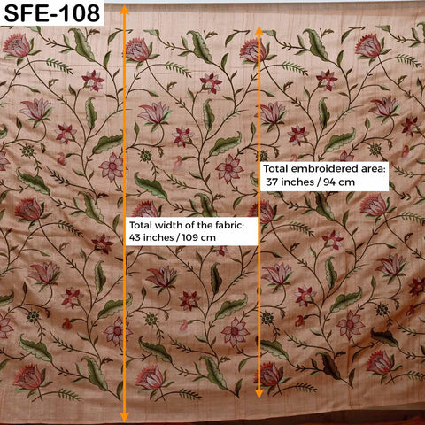 Pure Tussar Silk Embroidery Fabric: Handwoven, Floral Design (1 Yard)