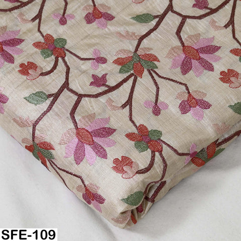 Pure Tussar Silk Embroidered Fabric by yard Indian Ivory Embroidery Raw Silk Wild Natural Handmade Peace Silk Tussah Dress Material