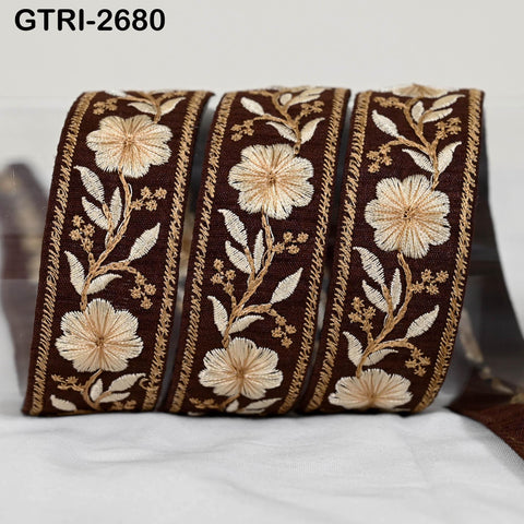 9 Yard Embroidered Viscose Ribbon Trim, Floral Design, Sewing Craft Supplies (3cm)