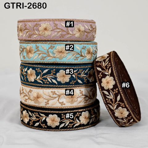 9 Yard Embroidered Viscose Ribbon Trim, Floral Design, Sewing Craft Supplies (3cm)