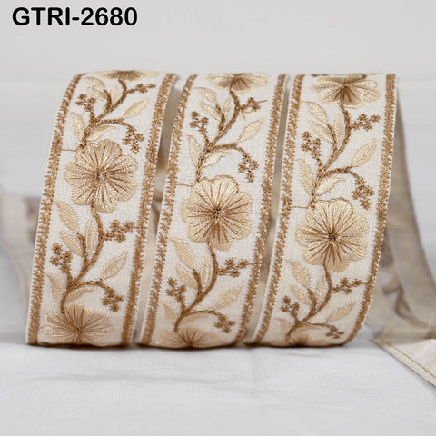 9 Yard Embroidered Viscose Ribbon Trim, Floral Design, Sewing Craft Supplies (3cm)