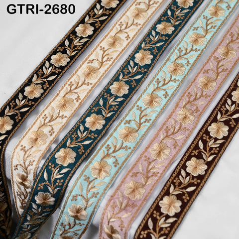 9 Yard Embroidered Viscose Ribbon Trim, Floral Design, Sewing Craft Supplies (3cm)