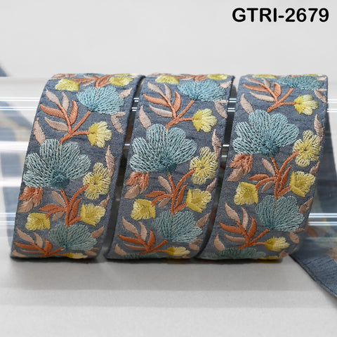 9 Yard Embroidered Viscose Trim | Floral Sari Border Ribbon (35mm)