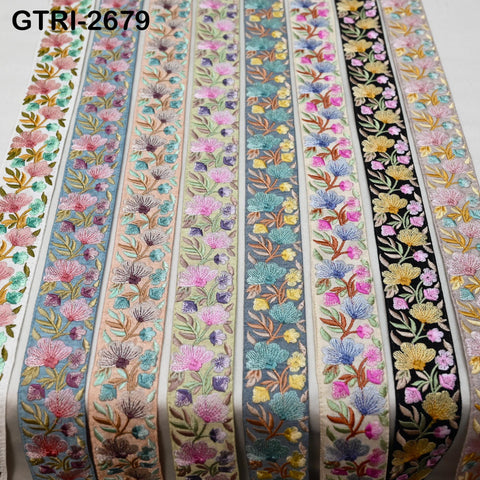 9 Yard Embroidered Viscose Trim | Floral Sari Border Ribbon (35mm)