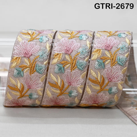 9 Yard Embroidered Viscose Trim | Floral Sari Border Ribbon (35mm)