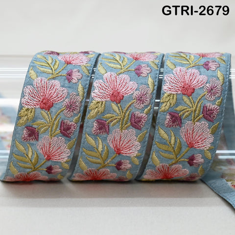9 Yard Embroidered Viscose Trim | Floral Sari Border Ribbon (35mm)