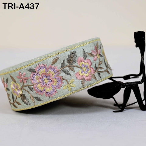 9-Yard Embroidered Ribbon: Floral Dusty Pink, Lavender, Yellow (Wholesale)