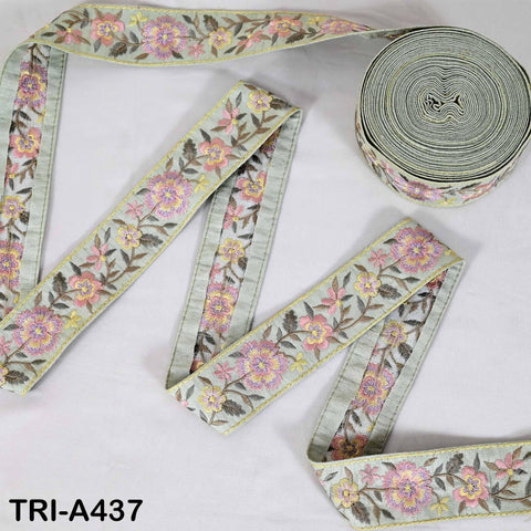 9-Yard Embroidered Ribbon: Floral Dusty Pink, Lavender, Yellow (Wholesale)