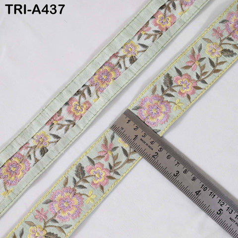 9-Yard Embroidered Ribbon: Floral Dusty Pink, Lavender, Yellow (Wholesale)