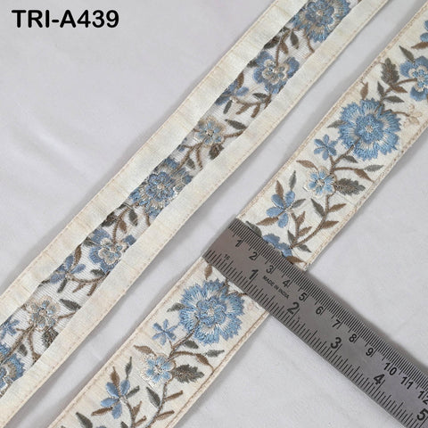 9-Yard Embroidered Ribbon: Floral Blue, Grey, Brown, Ivory (Wholesale)
