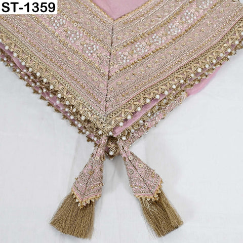 Embroidered Silk Tissue Organza Dupatta: Pink Gold Bridal Wedding Veil Scarf