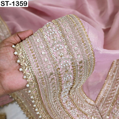 Embroidered Silk Tissue Organza Dupatta: Pink Gold Bridal Wedding Veil Scarf
