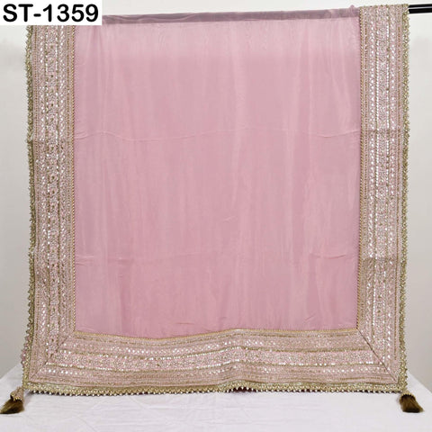 Embroidered Silk Tissue Organza Dupatta: Pink Gold Bridal Wedding Veil Scarf