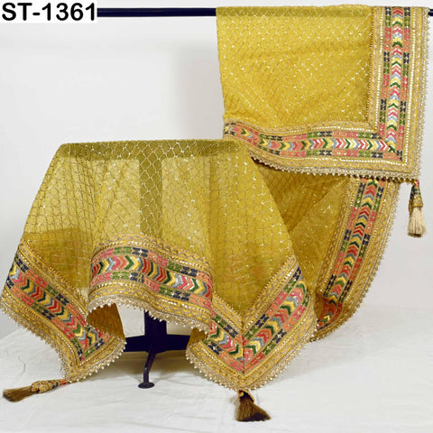 Yellow Organza Dupatta with Gold Beads, Sequins, Embroidery (2.5 Yard)