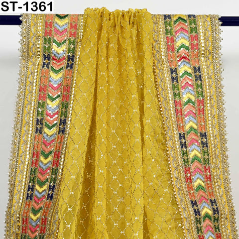 Yellow Organza Dupatta with Gold Beads, Sequins, Embroidery (2.5 Yard)