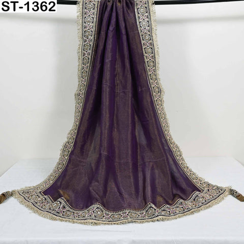 Embroidered Silk Tissue Organza Dupatta: Purple Gold Bridal Wedding Veil Scarf